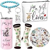 Geiserailie 6 Pcs Valentines Goat Gifts for Lovers Goat Present Set Include 100 Stickers a Pair of Socks Keychain Bracelet Makeup Bag and Tumbler Funny Gift for Animal Lovers Women Friend Life Present
