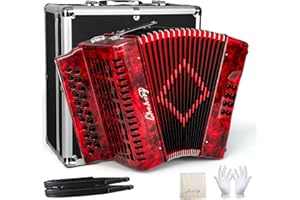 CHEHERY Accordion – 21 Keys 8 Bass Adult Push-Pull Heterophonic B/C Tone Accordion for Professionals & Beginners (Red)