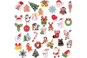 Giegxin 40 Pcs Christmas Enamel Pins Bulk Mixed Enamel Brooch Pin Set Christmas Tree Snowman Snowflake Santa Xmas Lapel Brooch Pins Cute Holiday Cartoon Backpack Pin Badge for Women