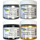 The Crafter's Workshop Stencil Butter - Celebration Acrylic Paint Set - Boutique Metallic Texture Paste for Art, Canvas, Journals, &amp; Cards - 4 x 2oz Jars