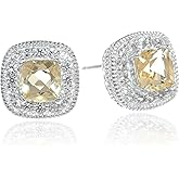 Amazon Essentials Sterling Silver Cushion Cut Birthstone and Created White Sapphire Halo Stud Earrings