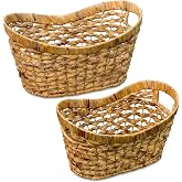 Small Boat-Shaped Water Hyacinth Wicker Storage Baskets, Set of 2 | Decorative Woven Shelf Basket for Living Room, Bedroom Organizing, Nursery Organizer for Toys Towels Books