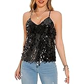 GUANYY Sequin Tops for Women Sparkly Strappy Tank Tops Sexy V Neck Top Concert Outfits Party Disco Club Night