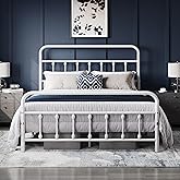 Yaheetech Classic Metal Platform Bed Frame Mattress Foundation with Victorian Style Iron-Art Headboard/Footboard/Under Bed Storage/No Box Spring Needed/Queen Size White