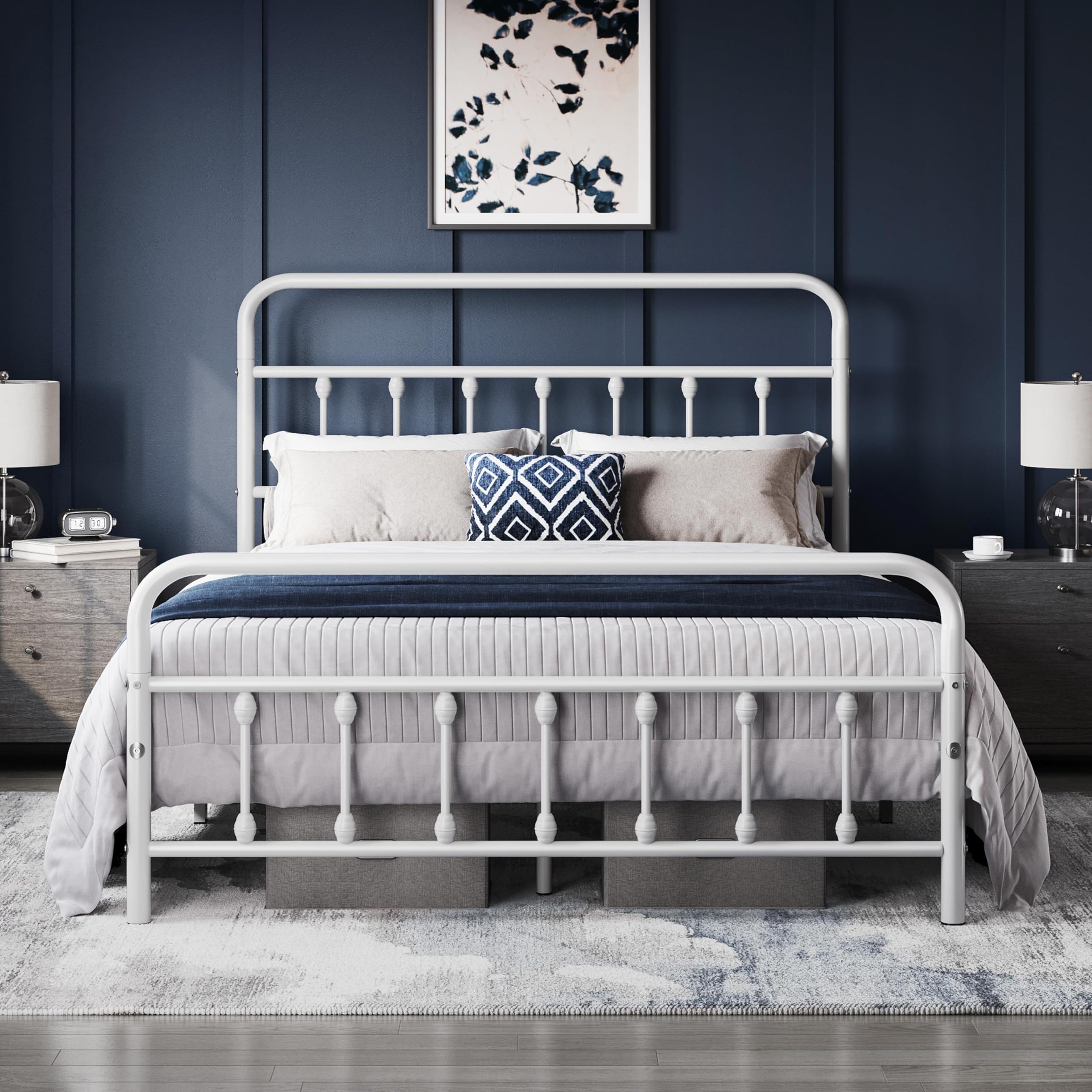 Photo 1 of Yaheetech Classic Metal Platform Bed Frame Mattress Foundation with Victorian Style Iron-Art Headboard/Footboard/Under Bed Storage/No Box Spring Needed/Queen Size White