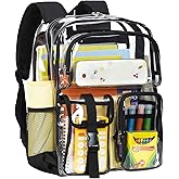 Vorspack Clear Backpack for School - Heavy Duty Transparent Bookbag for Girls Boys Large See Through backpacks for Work, College, Travel - Black