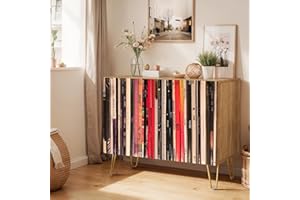 SIGNWIN Sideboard Buffet Cabinet, Kitchen Storage Cabinet with 2 Doors, Bookshelf Library Pattern Design, Cupboard Console Table for Dining Room - 35" L x 18" W x 29" H