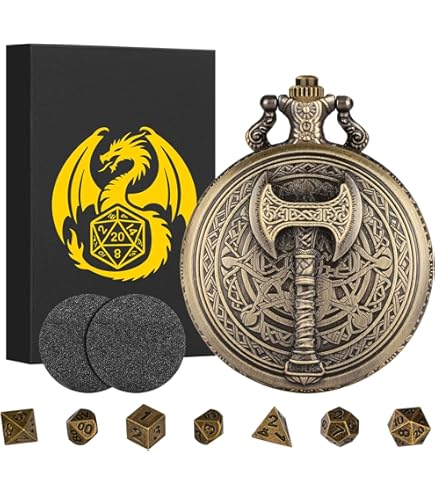 Lot De Mini Dés DND, Boîtier De Montre De Poche Dragon Steampunk, 7 Dés En Métal Polyédrique D&D, Cadeaux DND Avec Logo Dragon Sac Cadeau, Accessoires