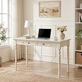 Rlzcvt French Country Style Writing Desk with Drawers, White, 47'' | Solid Wood Farmhouse Computer Writing Desk, for Home, Office, Study, Bedroom
