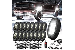 TDE EXPLORER.LIGHTING 16 Pods Alloy Pure White LED Rock Lights for Trucks Trailer Offroad Pickup Boats Fender, IP68 Waterproof Shockproof 6500K 24LEDs Super Bright Aluminum White Underglow Kit with Switch Wiring Harness