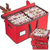 OIAHOMY Ornament Storage Box Holds 128 Christmas Ornaments, Christmas Ornament Storage Include Trays and Zippers, Ornament Organizer with Handle, Made of 600D Oxford Fabric - Red