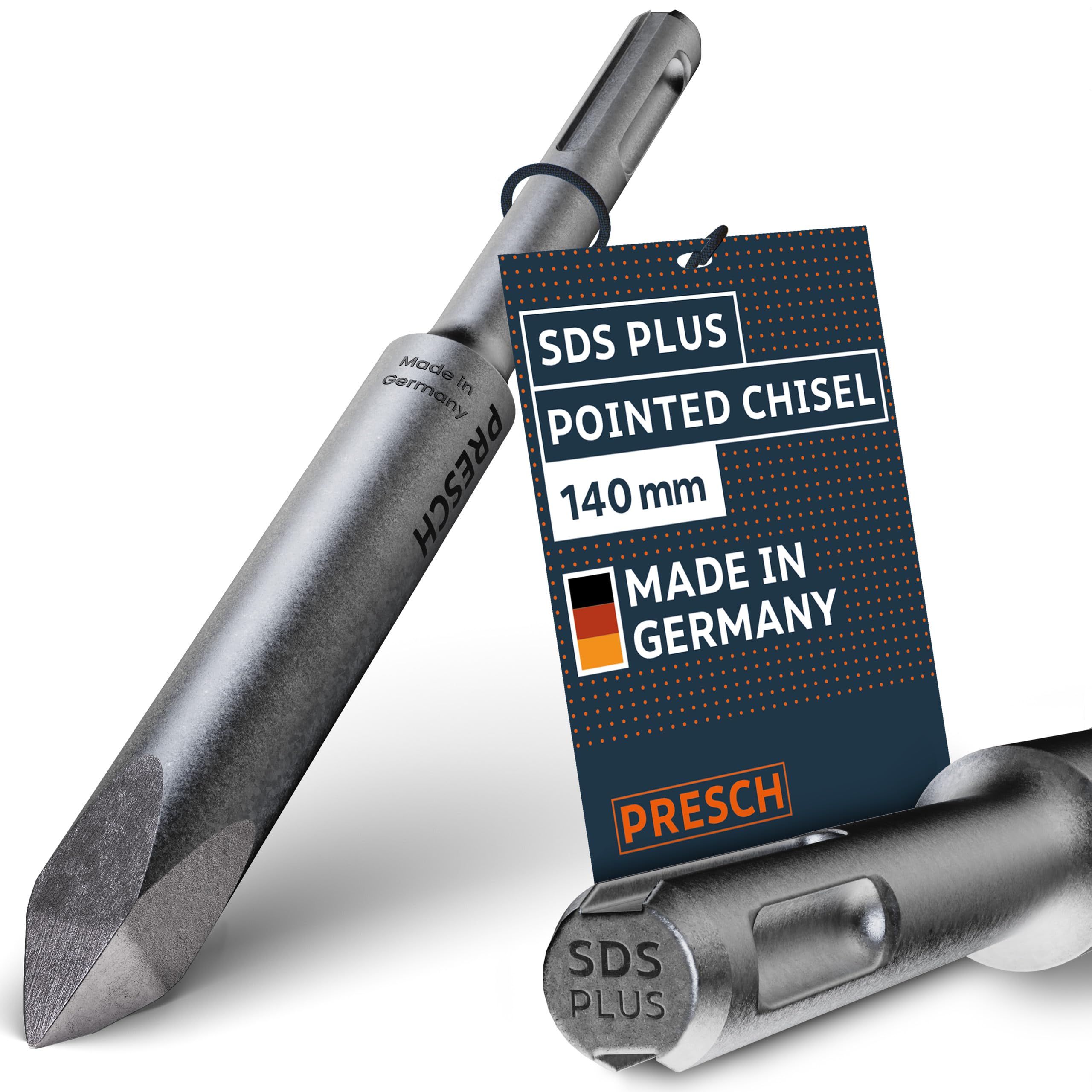 Presch SDS-Plus Pointed Chisel - Extremely Robust, Durable tip - for All Breakthrough Work (140 mm Length) - Rotary Hammer Chisel Made of high-Performance Steel for Powerful impacts