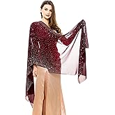 REEMONDE Womens Rhinestones Pashmina Shawls and Wraps for Evening Dresses Chiffon Shawl Sparkly Scarf