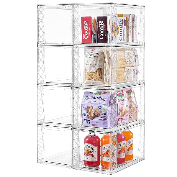 8PACK STACKABLE KITCHEN STORAGE ORGANIZER, PANTRY ORGANIZERS AND STORAGE, CLEAR FOODS ORGANIZER BINS WITH HANDLES, EASILY ASSEMBLE FOR BATHROOM, KITCHEN, PANTRY, CABINET, CLOSET