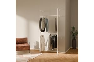 pamo Industrial Pipe Clothing Rack White Metal - 1100 lbs Capacity - Wall-Mounted Clothes Racks for Hanging Clothes - Modern Walk-In Closet
