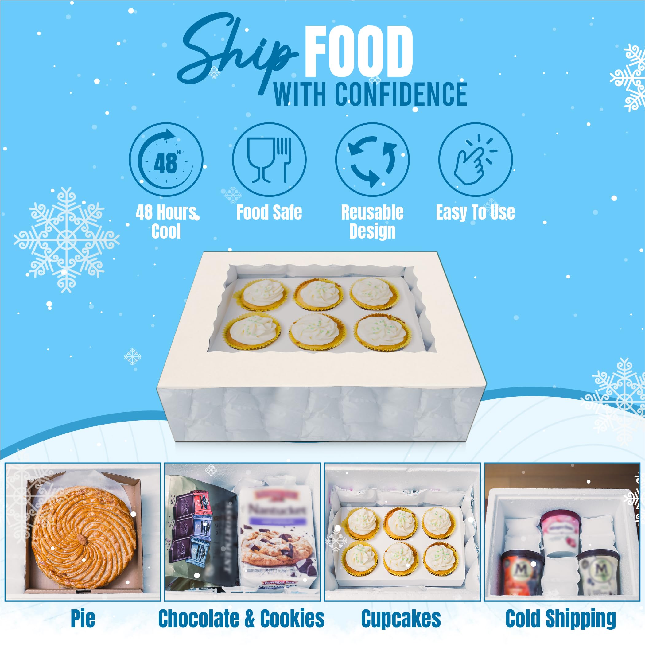 Shipping Cold Packs Dry Ice for Shipping Frozen Food, Flexible Cold Ice Pack Sheets for Coolers, Long Lasting Freezer Ice Packs 14'' X 13'' 144Cells