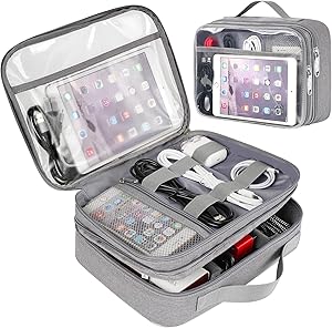 Clear Electronics Organizer, Matein Travel Cable Organizer Bag Large Cord Organizer Case with Double Layer gadget organizer for Electronic Accessories, Charger, Ipad Mini Electronic Gifts for Men