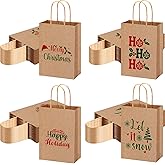 AmazingSpark 100 Pcs Small Christmas Kraft Gift Bags with Handles Xmas Paper Goody Bags Bulk 5.91x3.15x8.27inch Candy Treat Bag for Xmas New Year Holiday Party Decor, 4 Styles (Red Green Christmas)