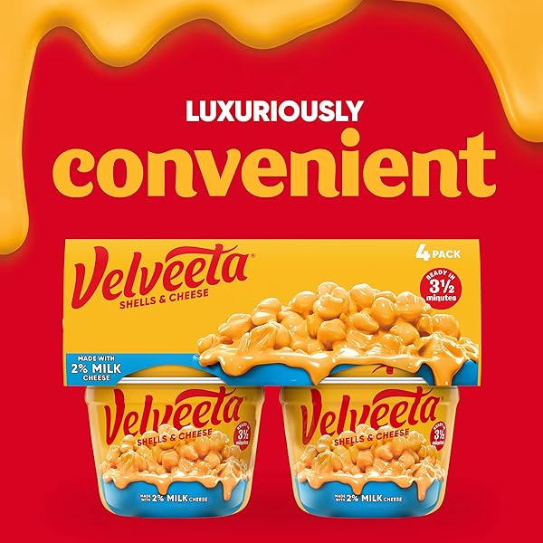 VELVEETA SHELLS & CHEESE MICROWAVEABLE SHELL PASTA WITH 2% MILK CHEESE, 4 CT PACK, 2.19 OZ CUPS