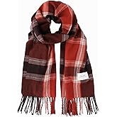 KorhLeoh Women's Winter Plaid Scarf Cashmere Feel Thick Red-Black Buffalo Scarves Pashmina Blanket