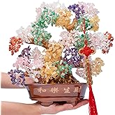 GEMBOURY Natural Large Chakra Crystal Tree14, Included Lucky Coins Chain, Tree of Life(1251 Gemstone Count) with Healing Properties- Bonsai Feng Shui Money Tree for Good Luck and Wealth