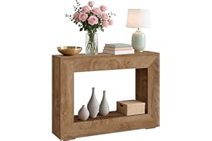 Garvee Farmhouse Console Table with Storage Shelf - Plain Wood Look Entryway Sofa Side Table - Narrow Rectangular Accent Furn