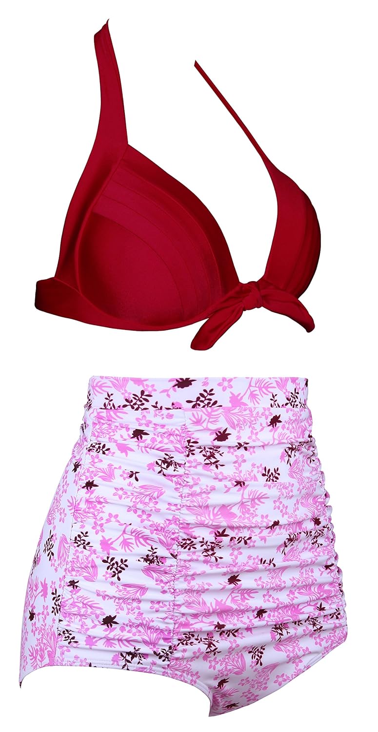 Aixy Women Vintage Two Piece Swimsuits High Waisted Bathing Suits with