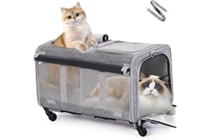 Cat Carrier,Amai Keto Cat Carrier Soft Side with Wheels for Dog & 2 Cats,Foldable Pet Travel Carrier for Medium Cats Under 25,Large,Gray,24.4 x 16.5 x 15 inches