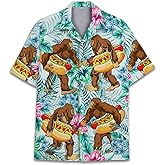 HIHI GLOBAL Tropical Bigfoot Hawaiian Shirts for Men Women, Sasquatch Summer Beach Button Down Short Sleeve