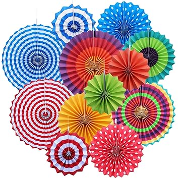 Aranticy Seidenpapier Fächer, 12Pcs Bunt Papierfächer Rosetten Dekoration Deko-Fächer Papier Pinwheel für Geburtstag Party/Ba