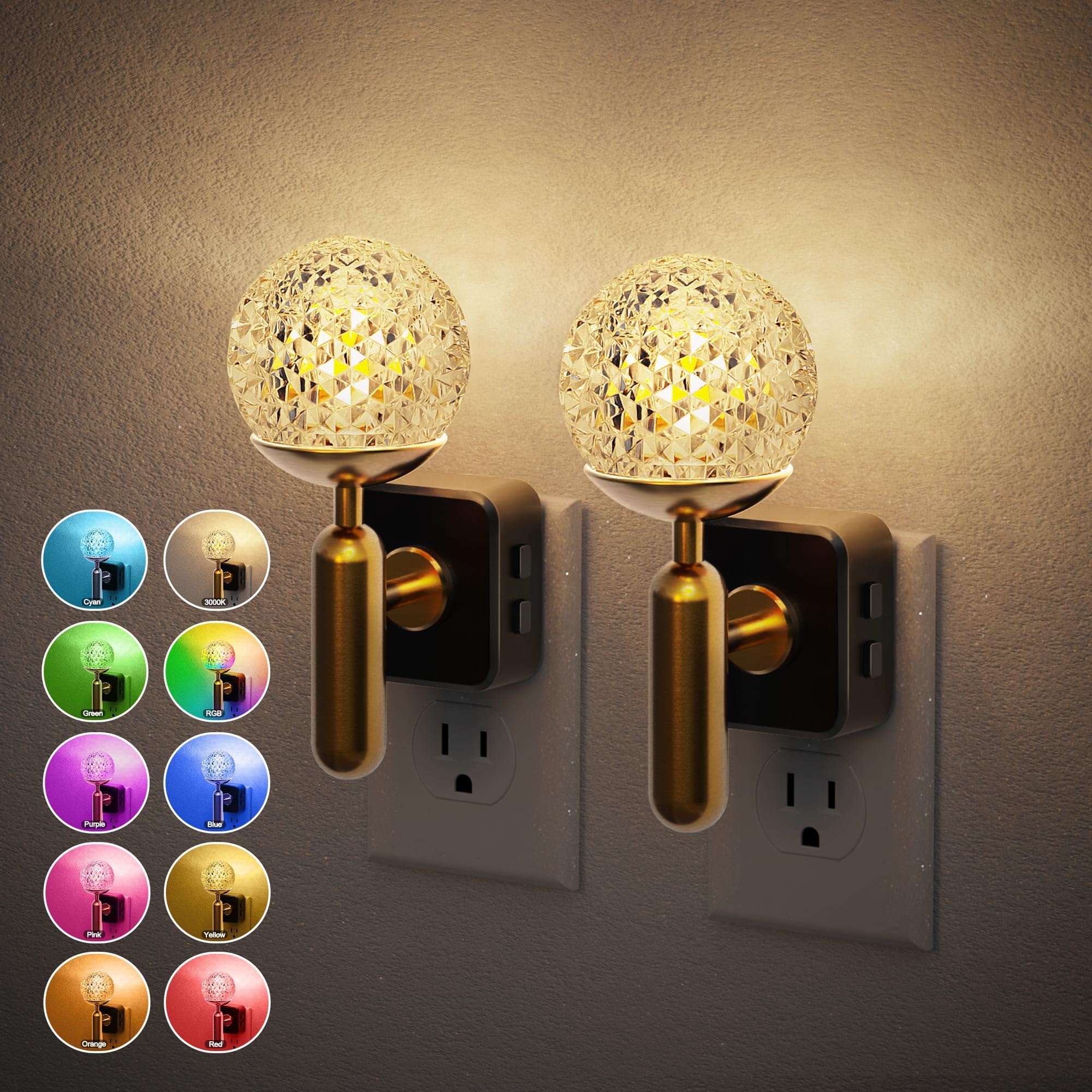 JandCase Night Light, 2 Pack Night Lights Plug into Wall, Color Change RBG Nightlight, Built in Dusk to Dawn Sensor for Hallway Bedroom Stairway Image