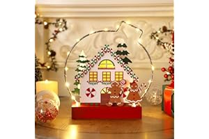 Ridota Christmas Tabletop Decoration, Wooden Lighted Gingerbread House Ornaments, Battery Operated Christmas Indoor Fireplace Home Table Decorations
