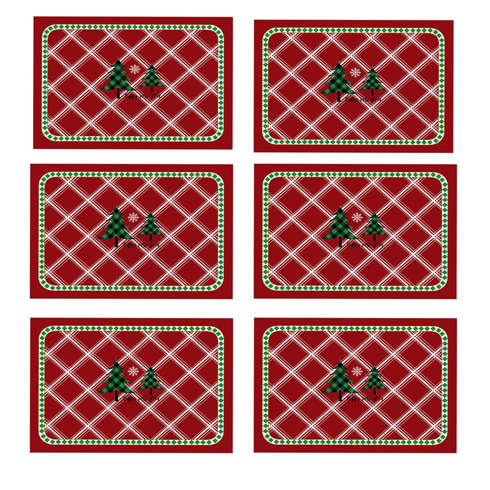 Soulnioi Christmas Placemats Set of 6, PVC Christmas Table Mats Heat Resistant Waterproof Place Mats for Dining Table Decor - Red Lattice Tree