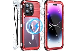 WIFORT for iPhone 14 Pro Max Waterproof Case - Built-in [Screen Protector][IP68 Water Proof][Military Grade Shockproof], Rugged Metal Full Body Aluminum Protective Drop Protection Cover, 6.7" Red