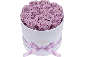 PRIFROTI Forever Real Roses in Suede Box - 17-Piece Roses in a Box - Real Preserved Roses That Last Over a Year - Preserved Flowers for Delivery Prime - Valentine's Day, Birthday, Mother's Day (Lavender)