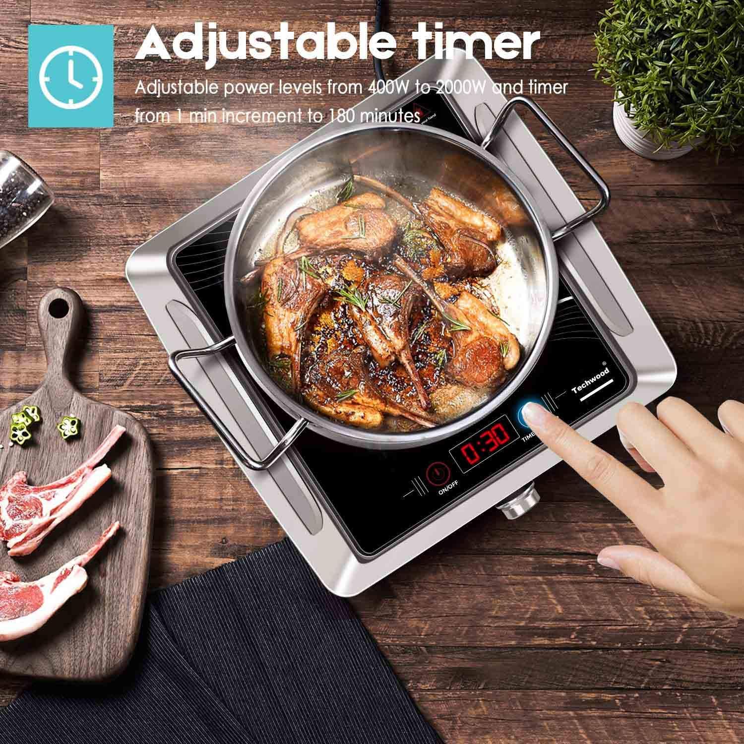 Techwood Hot Plate Electric Stove Single Burner Countertop Infrared Ceramic Cooktop, 1500W Timer and Touch Control, Portable Compatible All Cookware, Ceramic Glass & Stainless Steel Easy to Clean: Kitchen & Dining