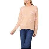 CeCe Womens Ribbon Jacquard Crew Neck Sweater