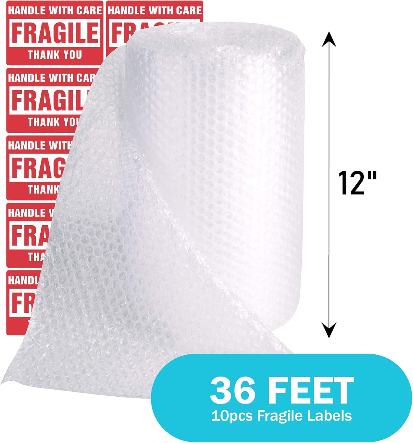 TeiKis 1-Pack (12 in x 36 ft) Bubble Cushioning Wrap Roll Perforated 3/16 inch for Moving Shipping Packing Supplies with 10 Fragile Stickers : Office Products