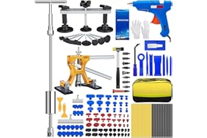 polisak 134Pcs Car Dent Puller Kit, Paintless Dent Removal Tool Kit with 3 in 1 T-bar Slide Hammer & Bridge Puller & Golden L
