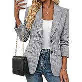 Mina Self 2026 Women's Spring Herringbone Tweed Blazer - Warm Fully Lined Notched-Lapel Plaid Work Office Jacket with Pockets