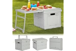 MANGOCT 3-in-1 Folding Picnic Basket for 4 Set with Mini Picnic Table & Large Insulated Storage Organizer Portable Folding Design for Outdoor Travel Party BBQ Beach Camping Holidays Supplies