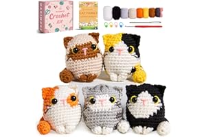 MAGIMUSE Crochet Kit for Beginners, Beginner Crochet Kit with Step-by-Step Video Tutorials, DIY Crochet Animal Kits Amigurumi Craft Knitting Supplies, 5 Pack Cats (40%+ Yarn)
