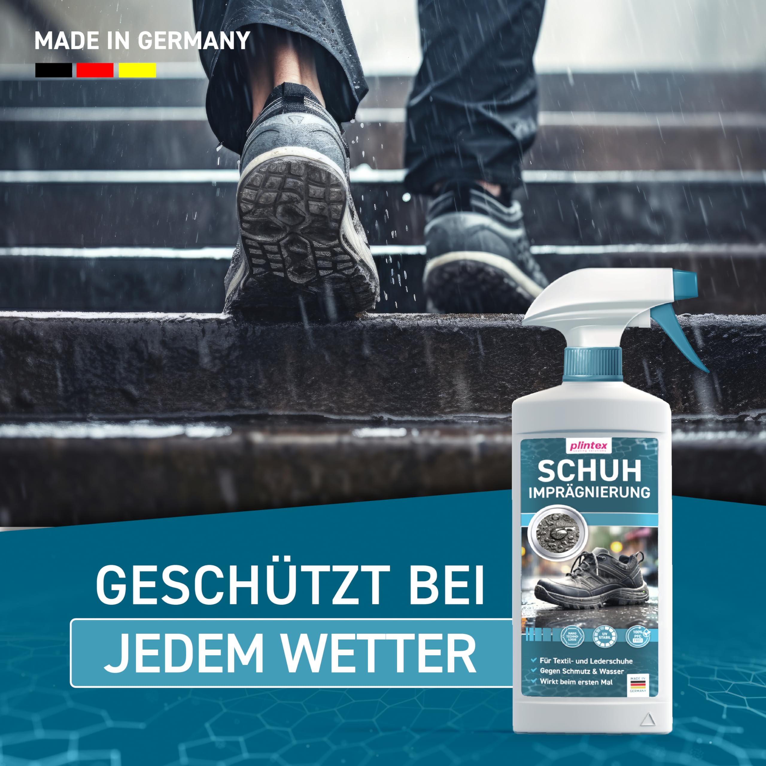 PLINTEX® Schuh Imprägnierspray 580ml - effektiv gegen Regen & Nässe - Schuh Textilien Imprägnierung 100% biologisch abbaubar - Schuhimprägnierung I Made in Germany 6