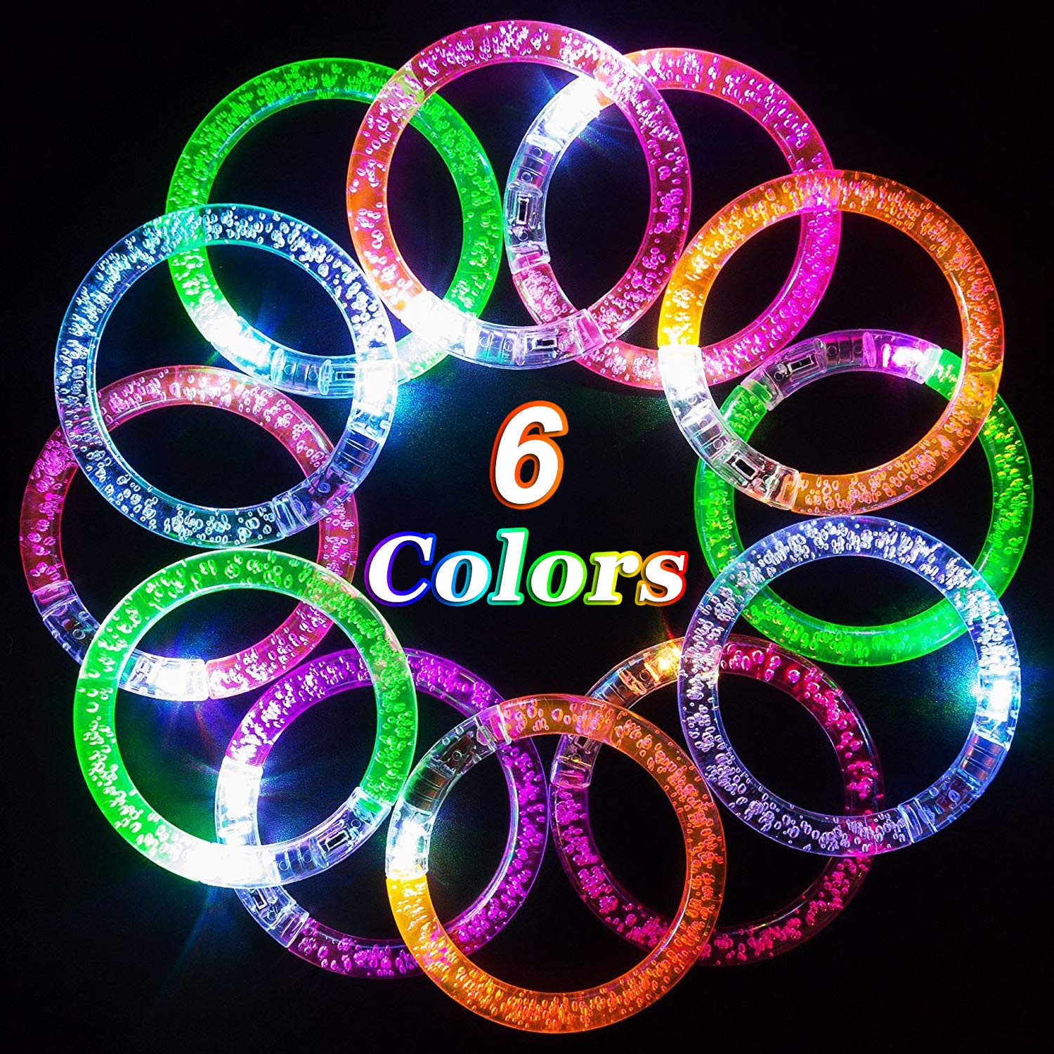 AMENON 24 Pack Glow In The Dark LED Bracelets Party Supplies for Kids/Adult, Flashing Light Up Bracelet Glow Sticks Party Favor Treasure Box Toys Classroom, Birthday, Back to School Halloween