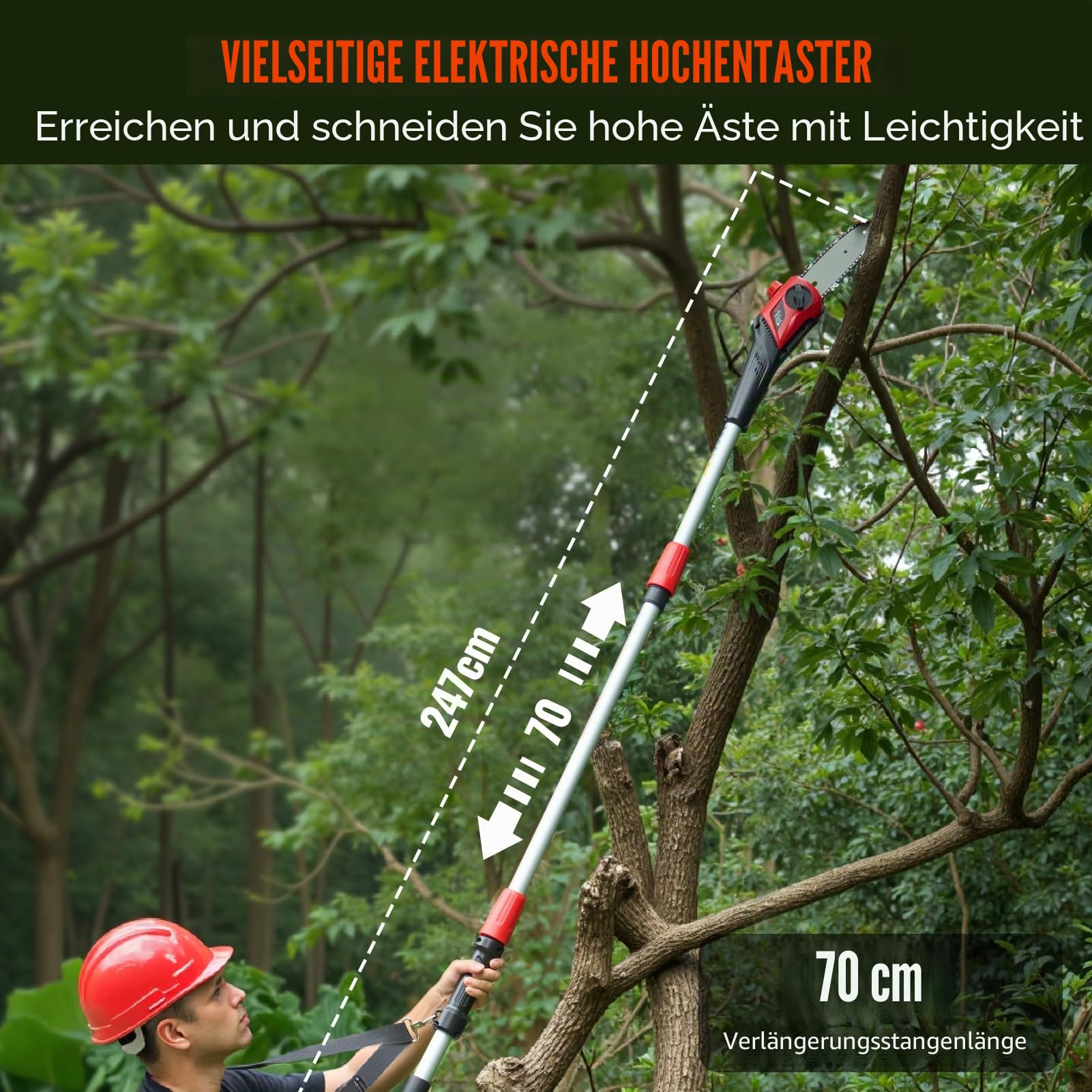 Keenstone 2 in 1 Akku-Hochentaster und Heckenschere, Verlängerungsstange, Reichweite bis 4m, Inklusive Akku & Ladegerät 5