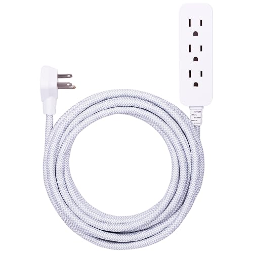 GE Designer Extension Cord with Surge Protection, Braided Power Cord, 15 ft, 3 Grounded Outlets