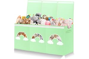 Xmasorme Extra Large Toy Box Chest, Toy Storage Organizer Bins with Transparent Windows, Foldable Storage Box for Kids,Boys,Girls,Toddler,Nursery Room,Playroom(Green Cloud)