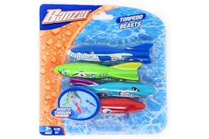 Banzai Swimming Pool Diving Toys Torpedo Beasts Sharks, 4 in a Pack, Ages 3+