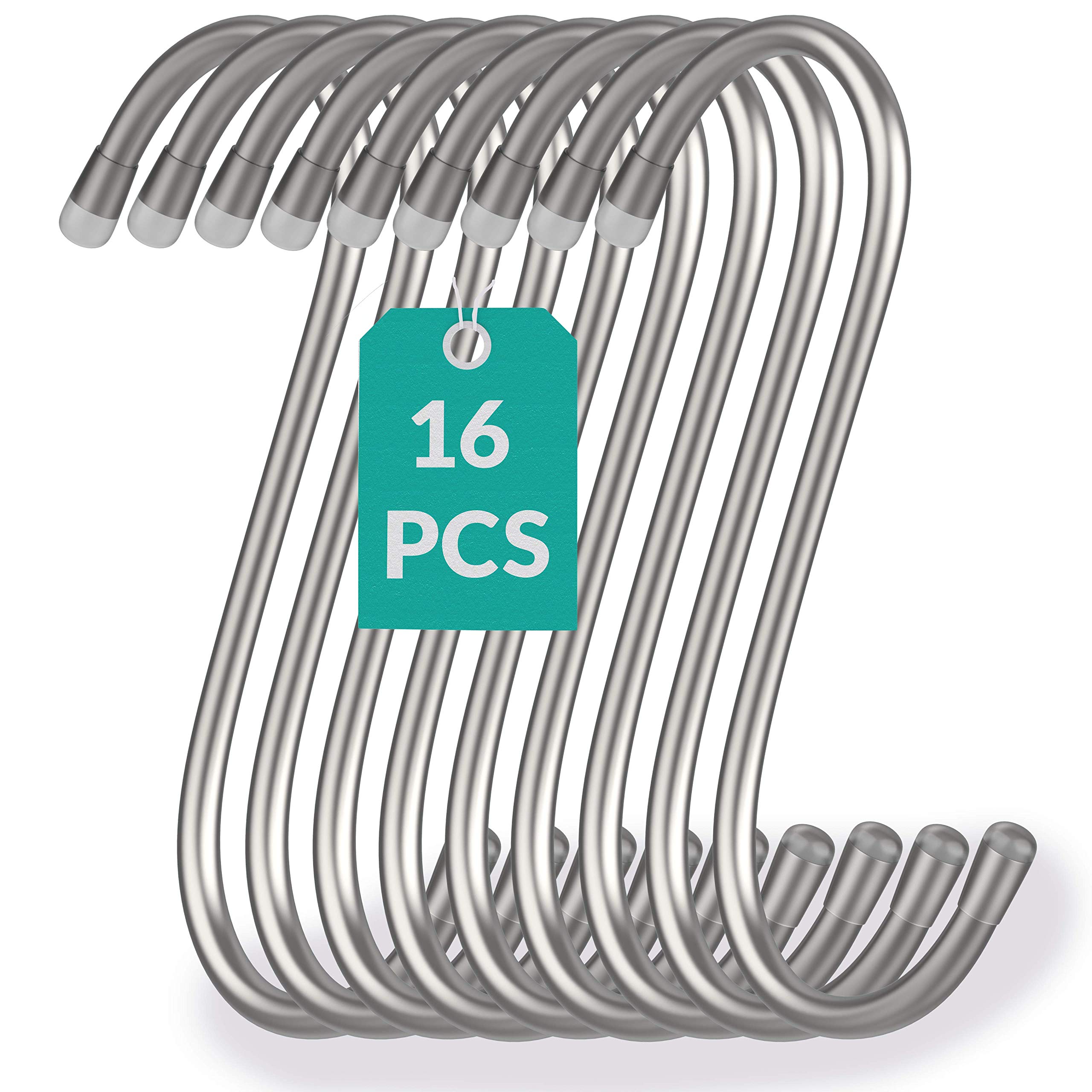 16 S Hooks Stainless Steel – Holds up to 25 kg – 12 cm Large – Rustproof S-Hooks for Hanging