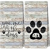 YLZlhb Dog Theme Gifts Kitchen Towels Set of 2, Camping Decor Gifts for Dog Mom Dad Women, Pet Hand Towel for Bathroom, You Me and The Dogs Decor Tea Towel Kitchen Hand Towels 16x24 Inch